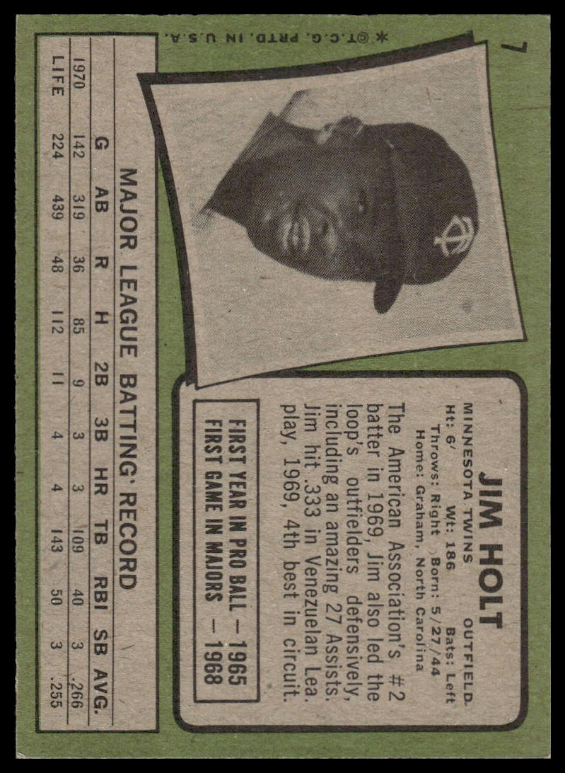 1971 Topps #7 Jim Holt Minnesota Twins Rookie