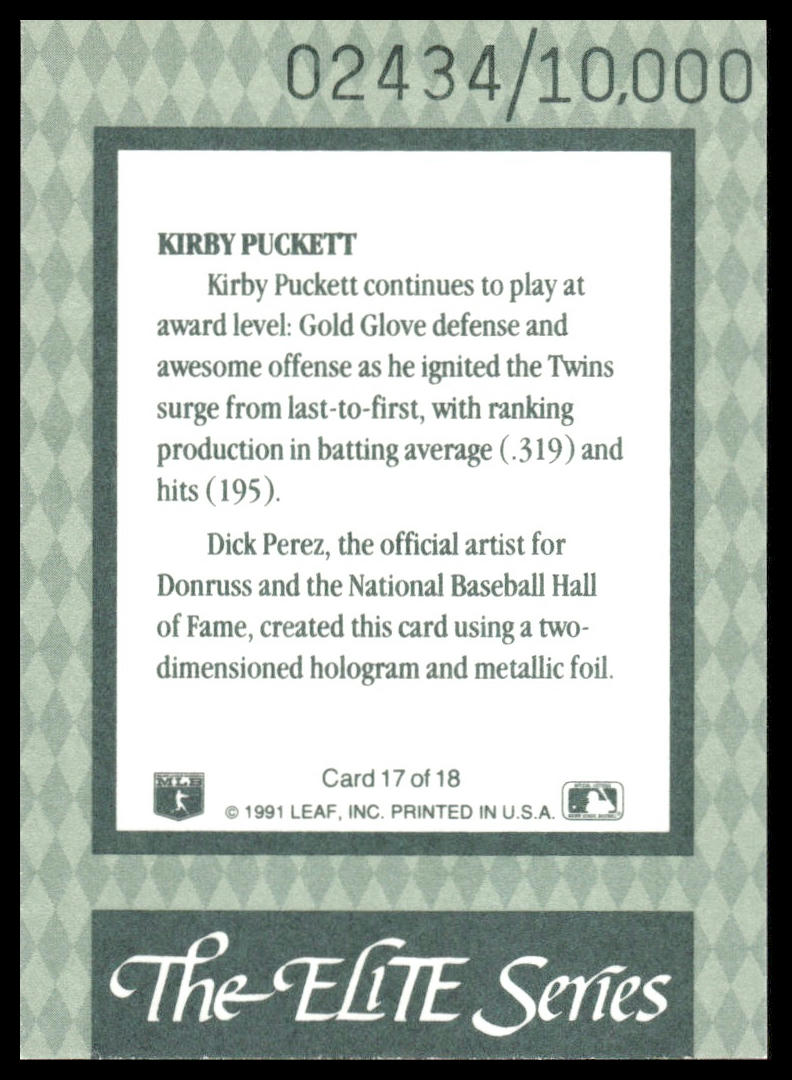1992 Donruss #17 Kirby Puckett Minnesota Twins The Elite Series