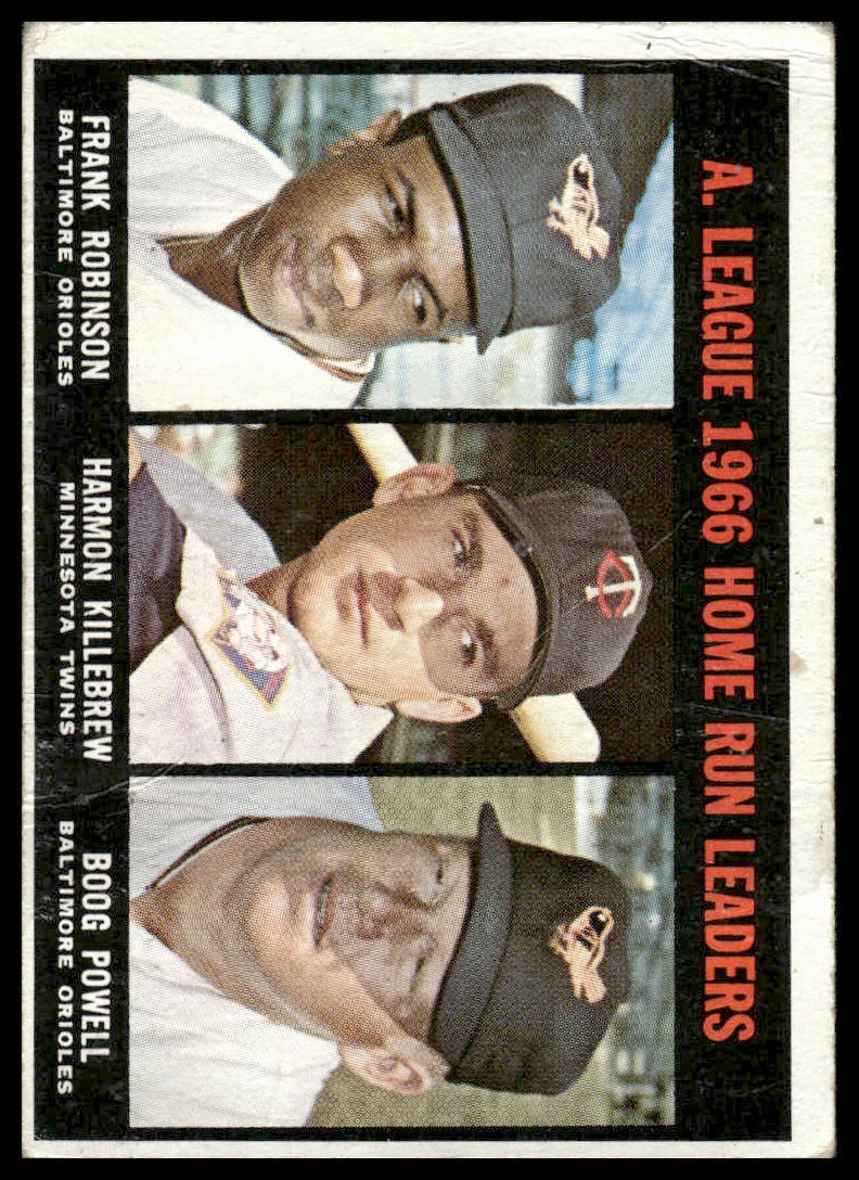 1967 Topps #243 AL HR Leaders (Robinson / Killebrew / Powell) Poor {Crease}