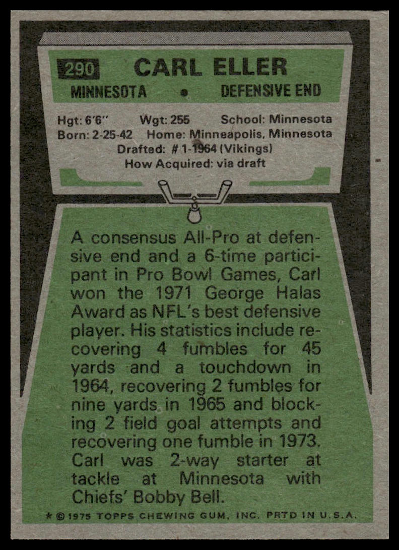1975 Topps #290 Carl Eller Minnesota Vikings EX-NM