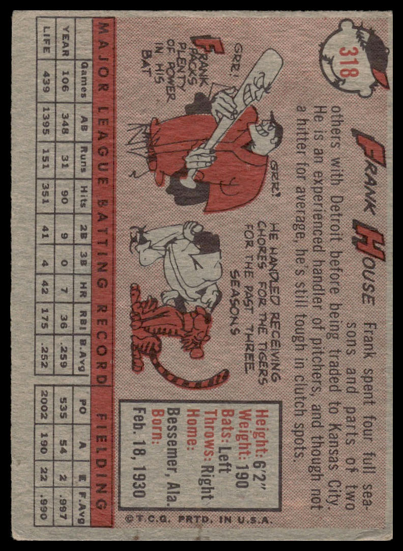 1958 Topps #318 Frank House Kansas City Athletics Very Good