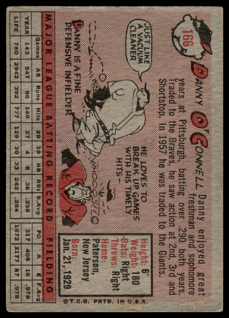 1958 Topps #166 Danny O'Connell San Francisco Giants Very Good