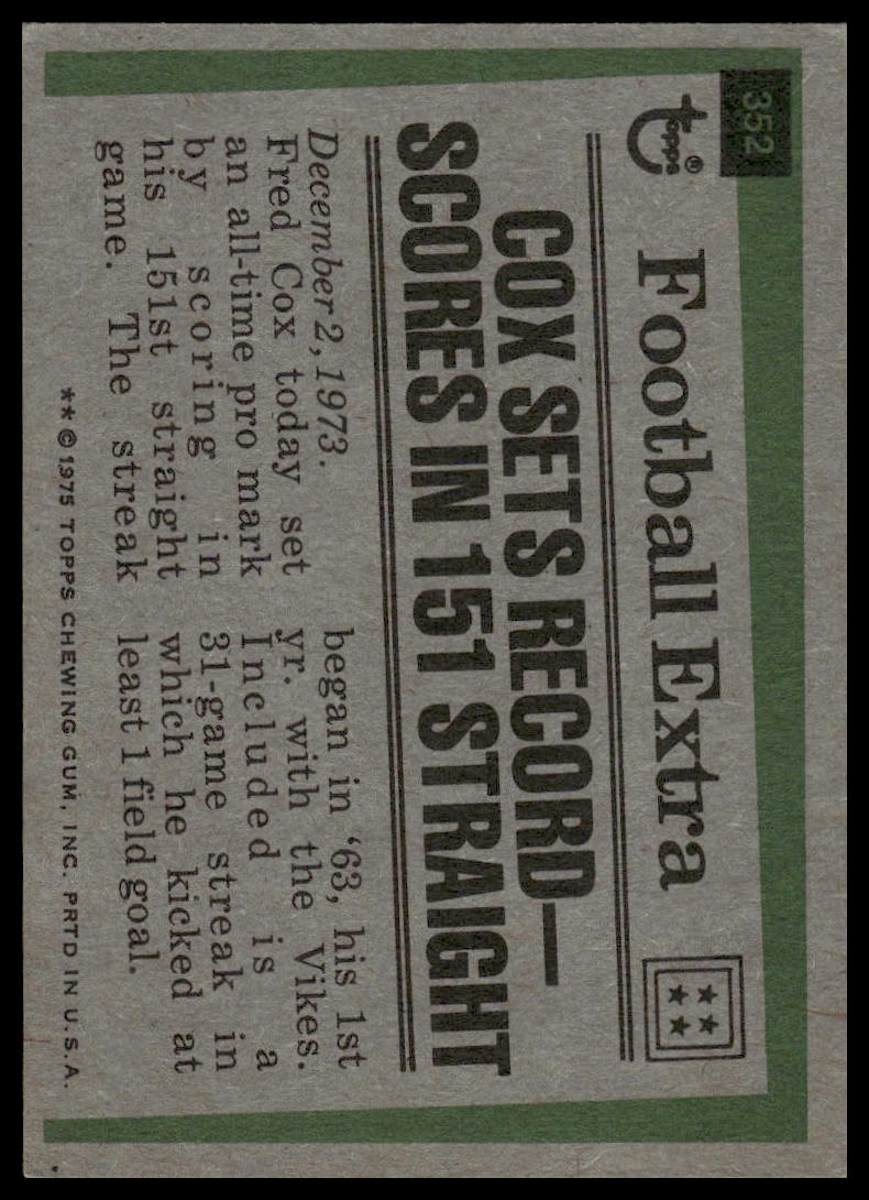 1975 Topps #352 Fred Cox Minnesota Vikings VG-EX