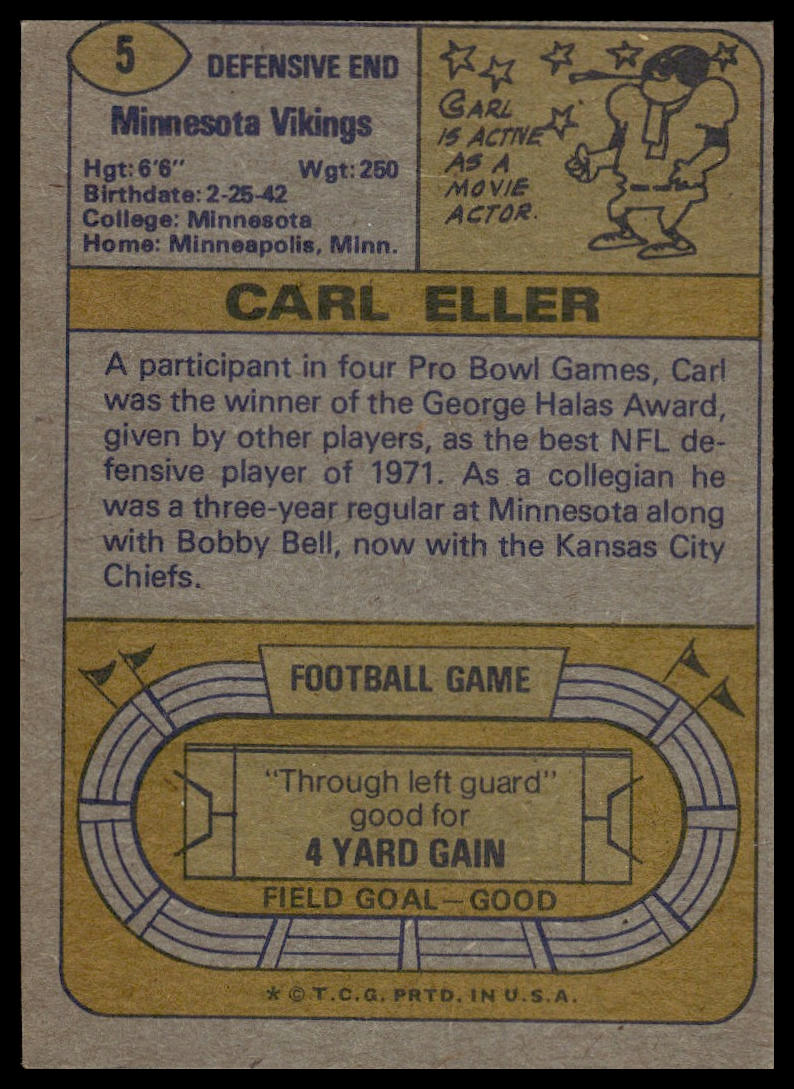 1974 Topps #5 Carl Eller Minnesota Vikings VG-EX Miscut