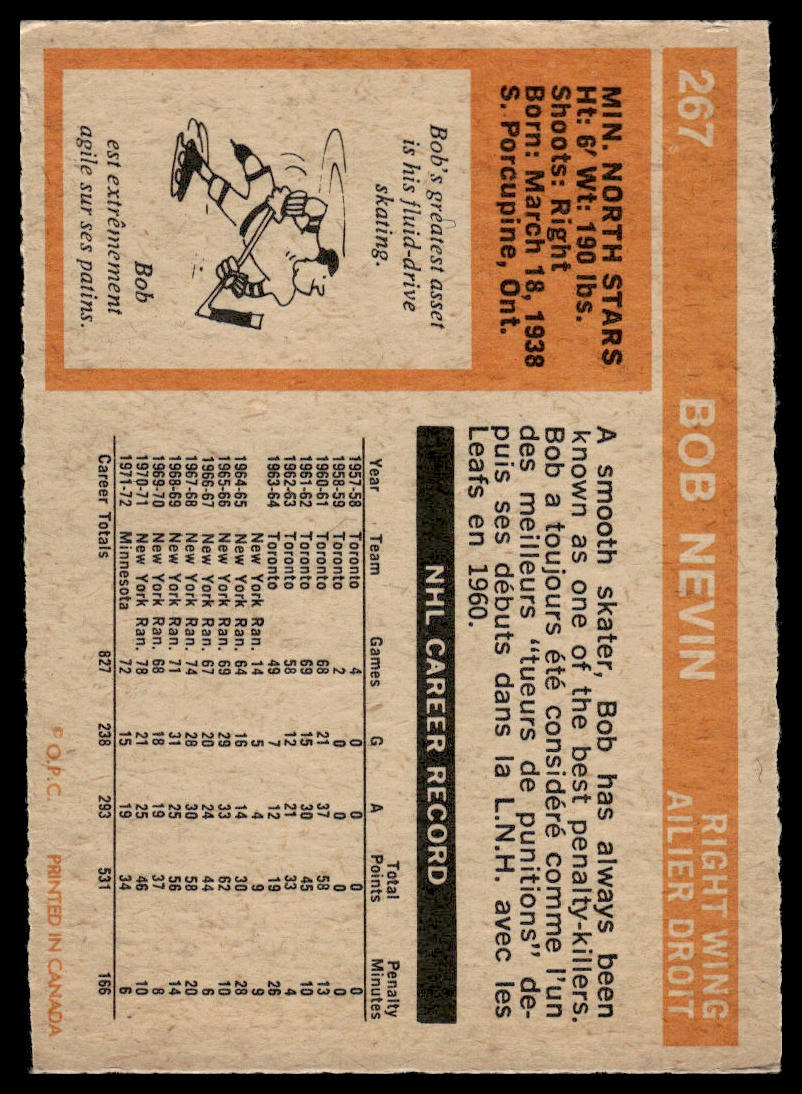 1972-73 O-Pee-Chee #267 Bob Nevin Minnesota North Stars VG-EX
