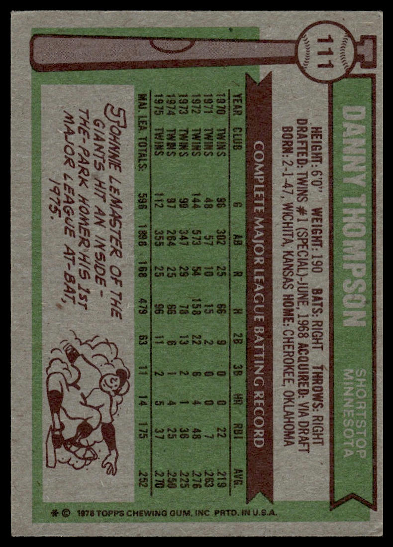 1976 Topps #111 Danny Thompson Minnesota Twins VG-EX