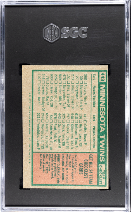 1975 Topps Mini #443 Twins SGC 7