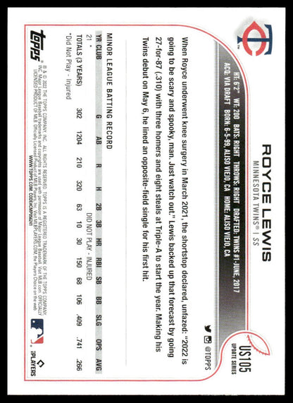 2022 Topps Update #US105 Royce Lewis Minnesota Twins Rookie