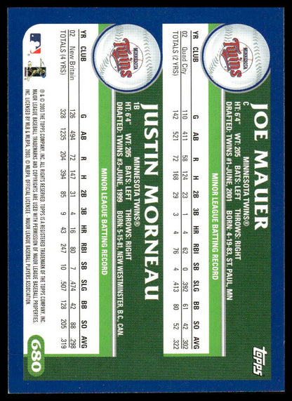 2003 Topps #680 Joe Mauer / Justin Morneau PROS Minnesota Twins