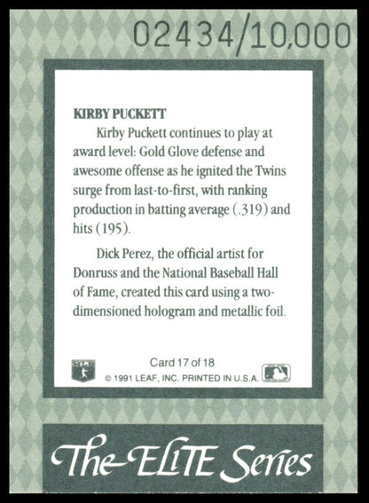 1992 Donruss #17 Kirby Puckett Minnesota Twins The Elite Series