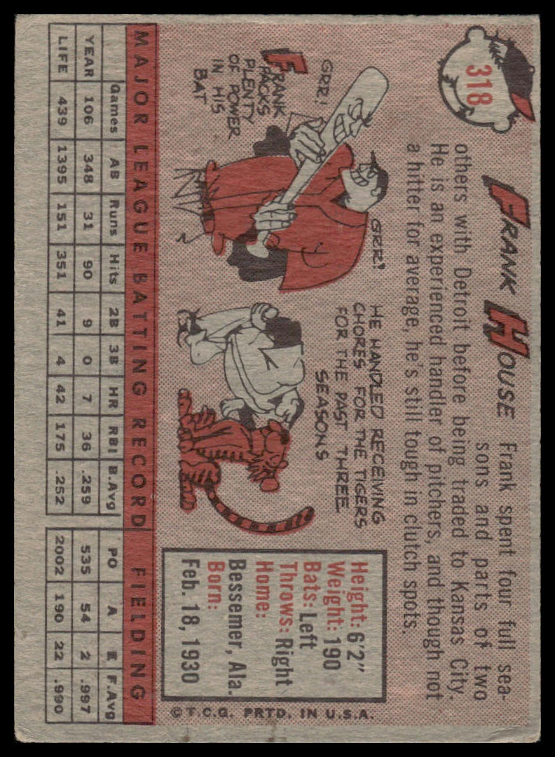 1958 Topps #318 Frank House Kansas City Athletics Very Good