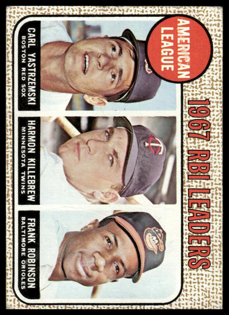 1968 Topps #4 AL 1967 RBI Leaders (Yaz / Killebrew / Robinson)