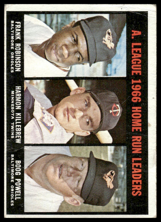 1967 Topps #243 AL HR Leaders (Robinson / Killebrew / Powell) Poor {Crease}