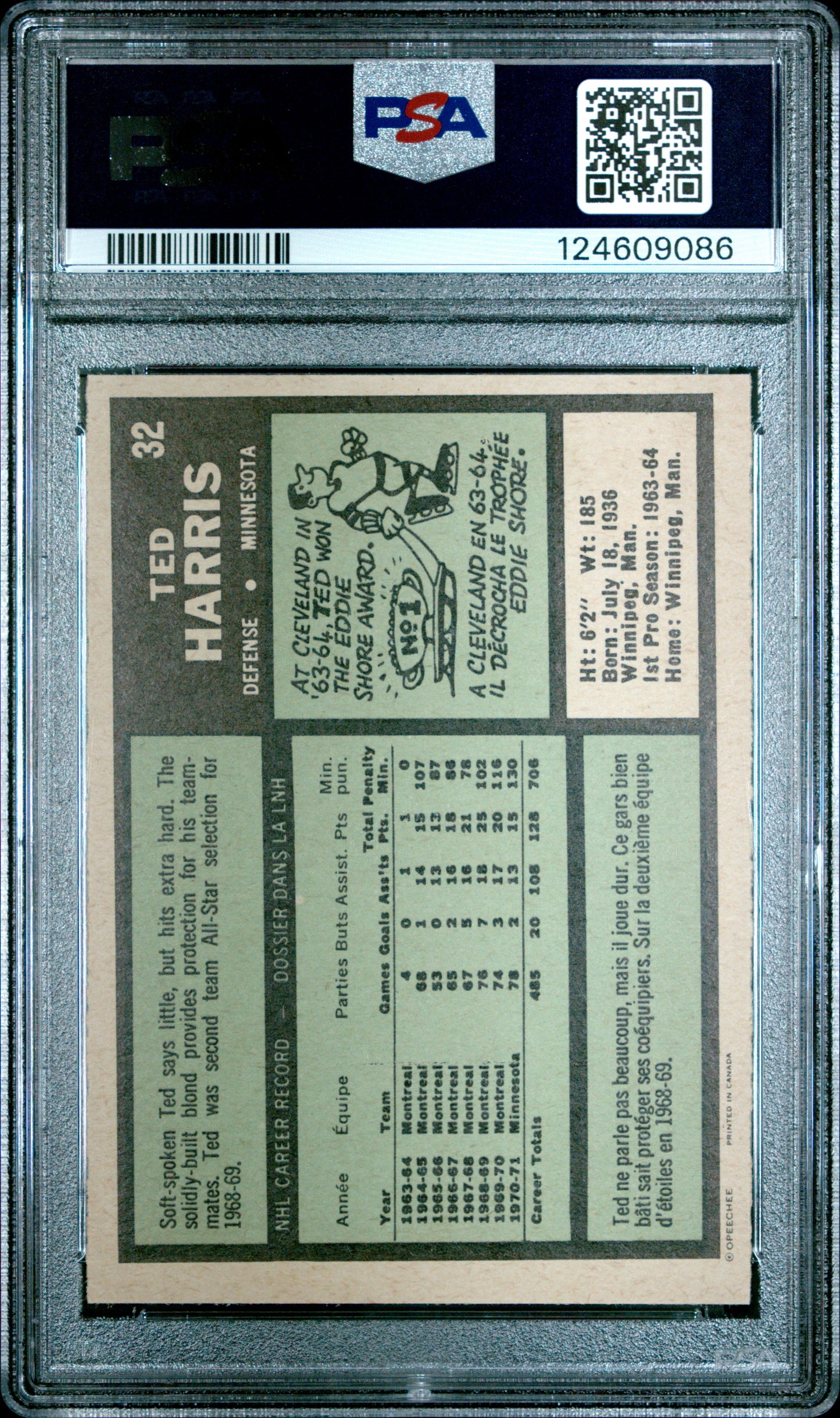 1971 O-Pee-Chee #32 Ted Harris Minnesota North Stars PSA NM-MT 8