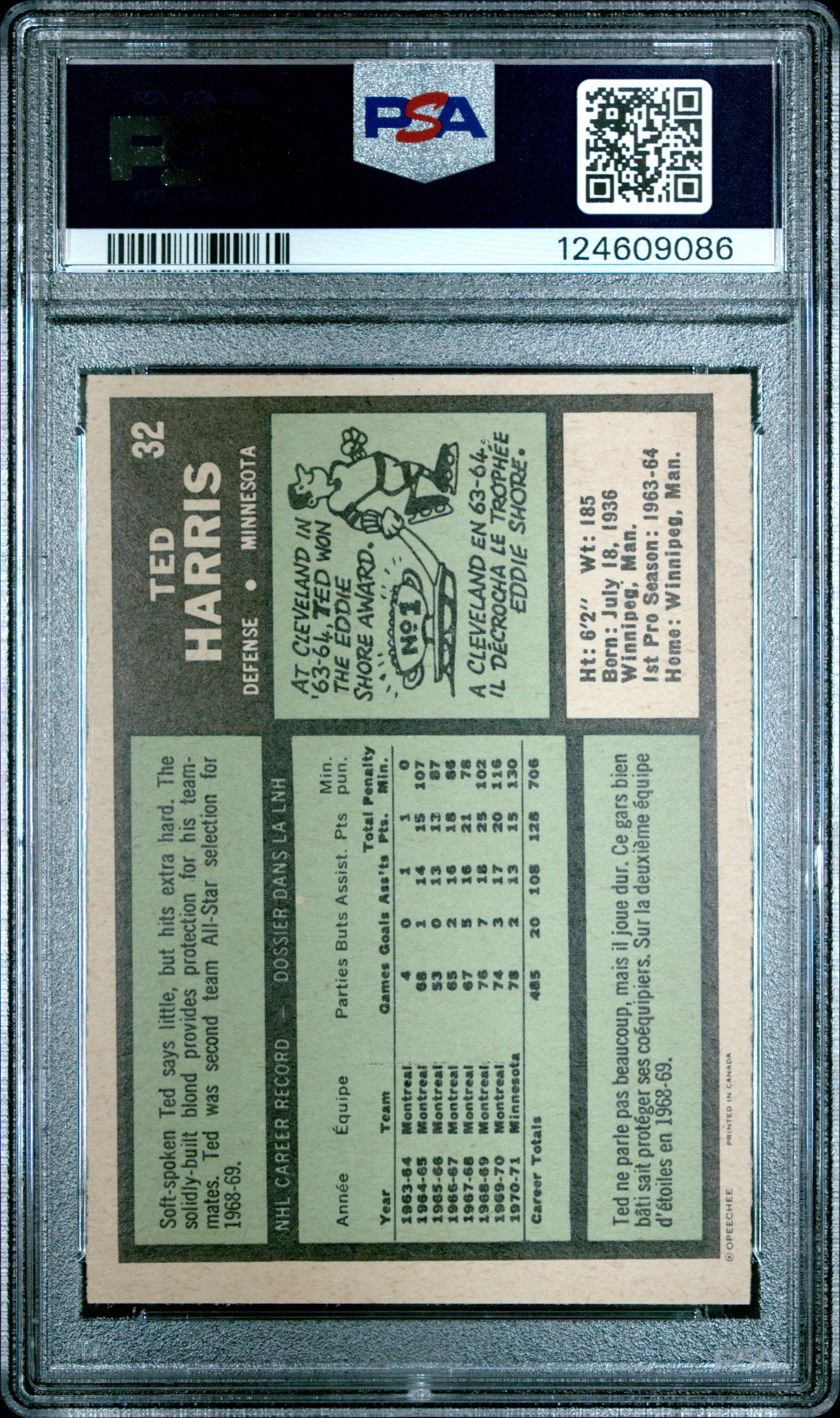 1971 O-Pee-Chee #32 Ted Harris Minnesota North Stars PSA NM-MT 8