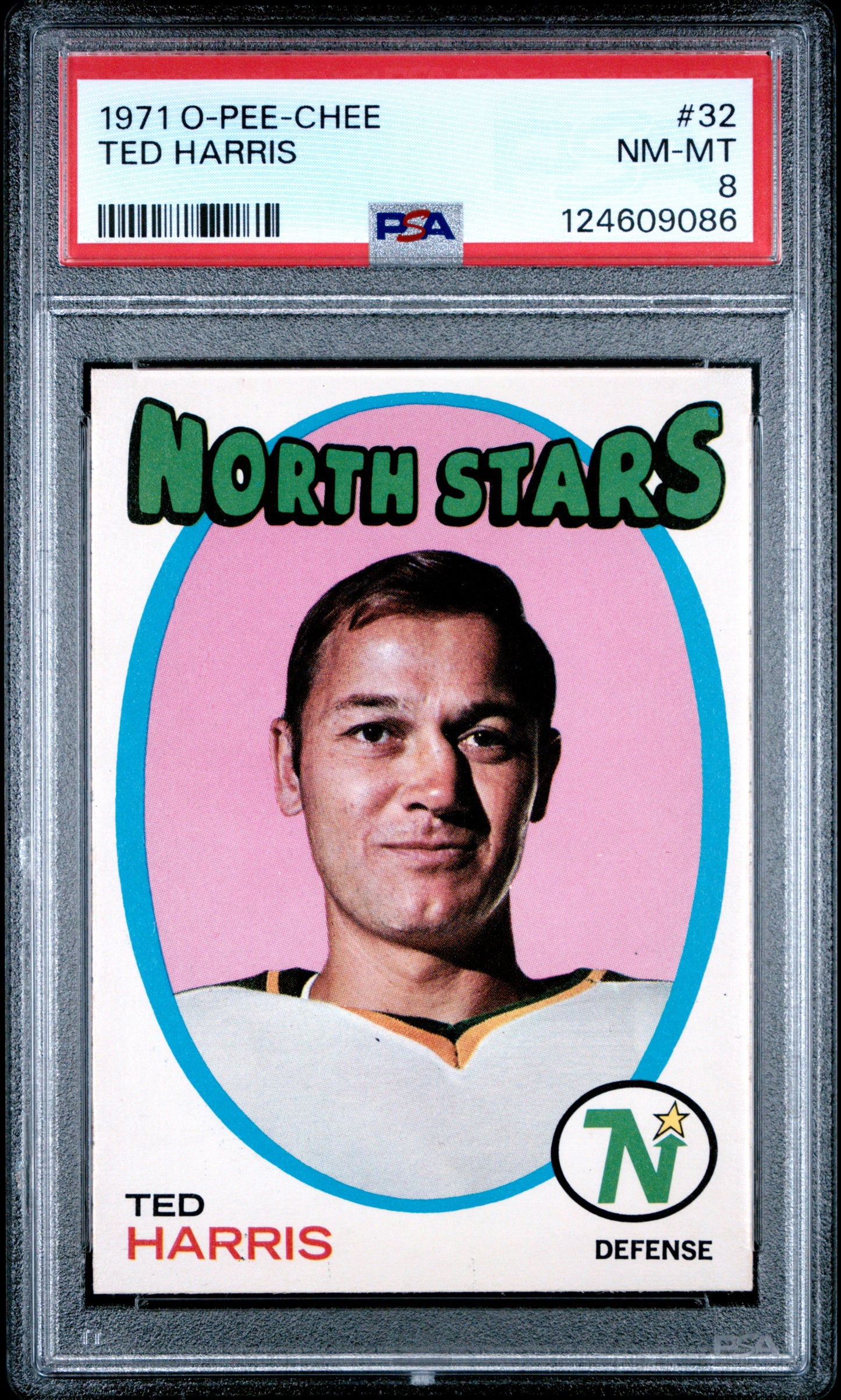 1971 O-Pee-Chee #32 Ted Harris Minnesota North Stars PSA NM-MT 8