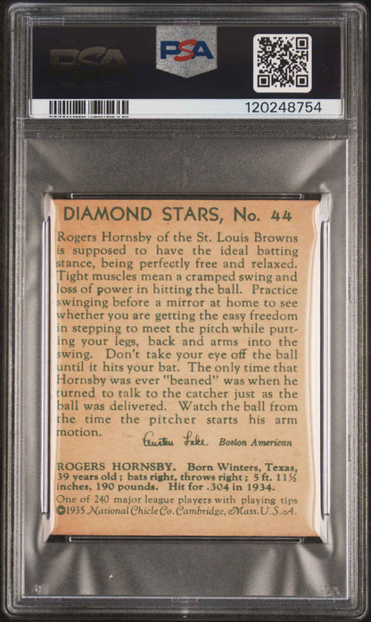 1935 Diamond Stars #44 Rogers Hornsby PSA 4 VG-EX