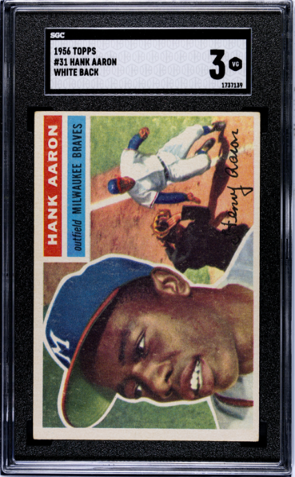 1956 Topps #31 Hank Aaron Milwaukee Braves White Back SGC 3