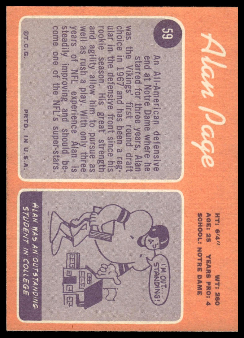 1970 Topps #59 Alan Page Minnesota Vikings Rookie EX - Centered!