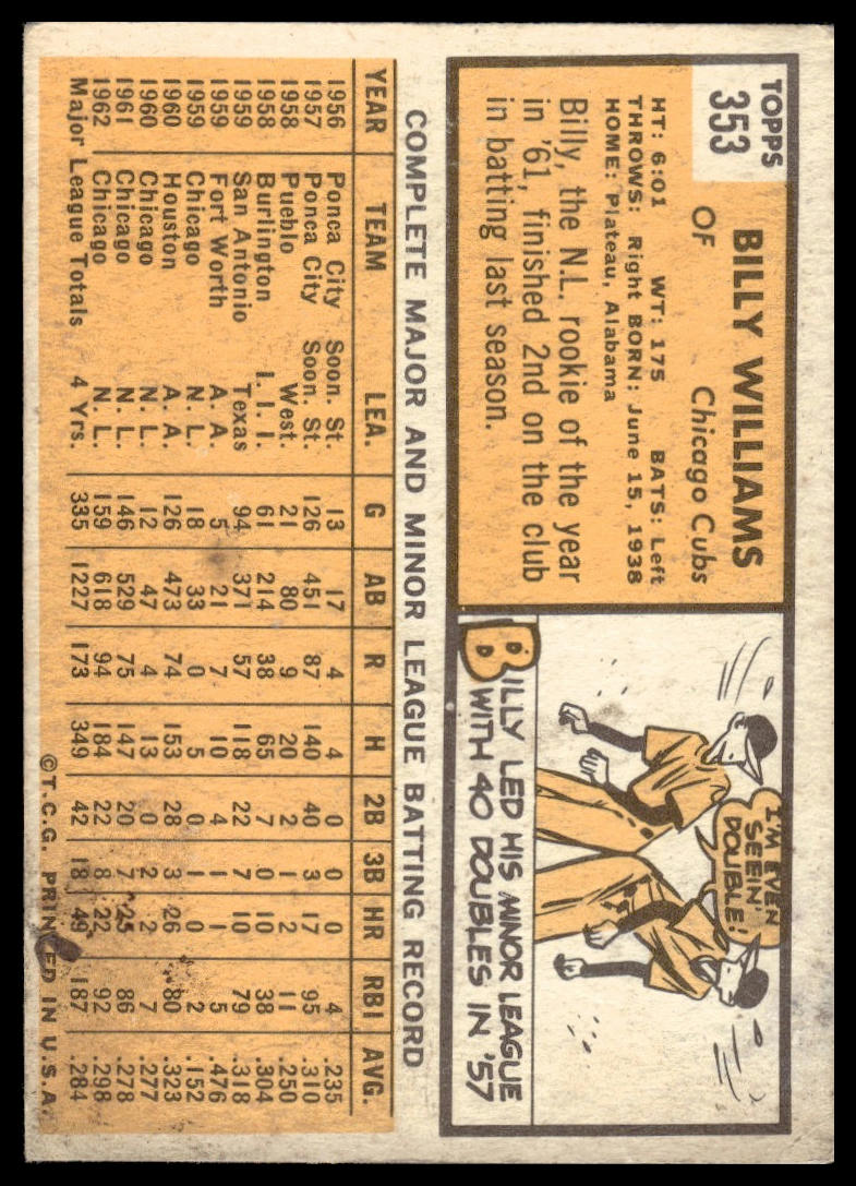 1963 Topps #353 Billy Williams Chicago Cubs VG