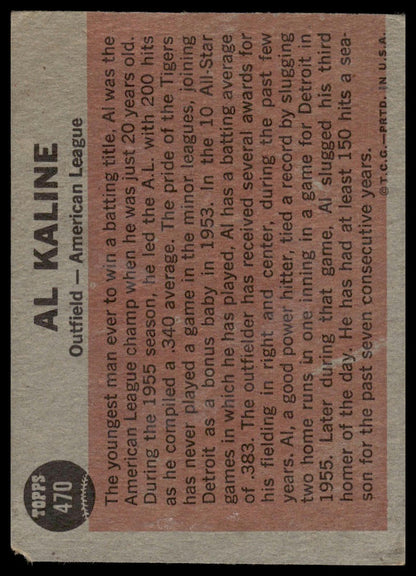 1962 Topps #470 Al Kaline Detroit Tigers Poor