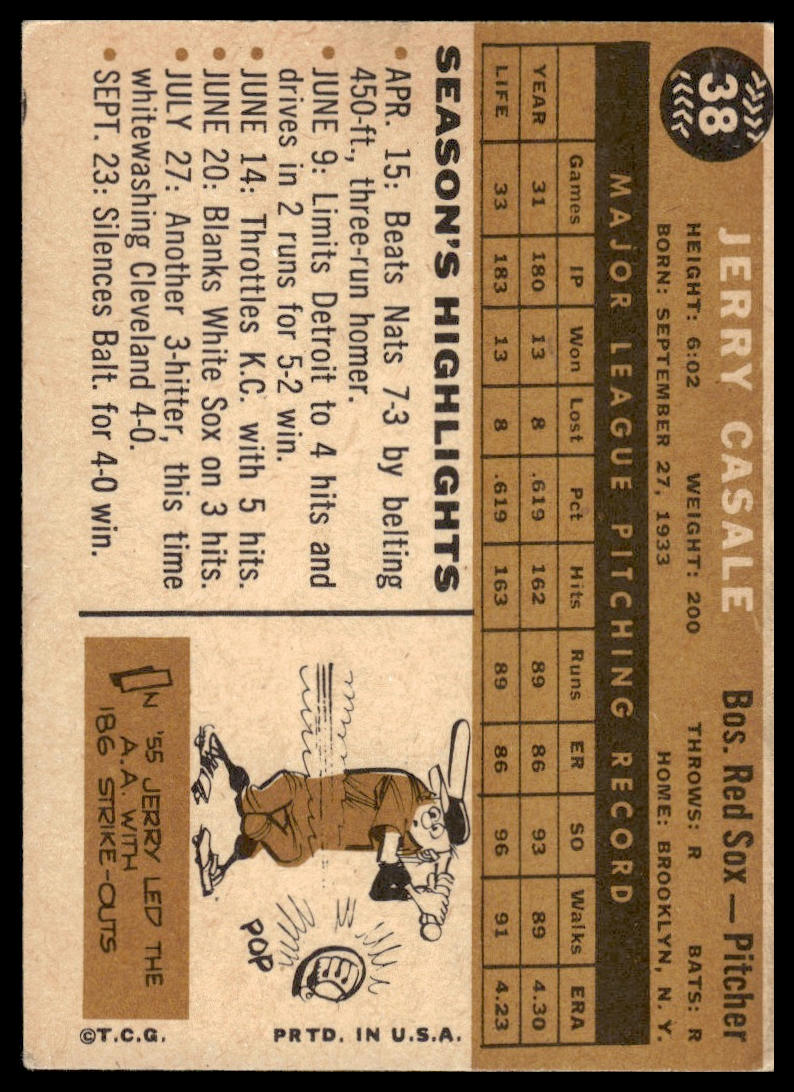 1960 Topps #38 Jerry Casale Boston Red Sox VG-EX