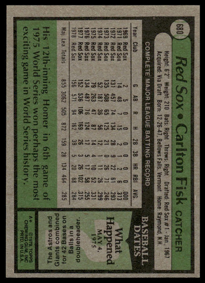 1979 Topps #680 Carlton Fisk Boston Red Sox Near Mint