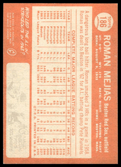 1964 Topps #186 Roman Mejias Boston Red Sox Very Good