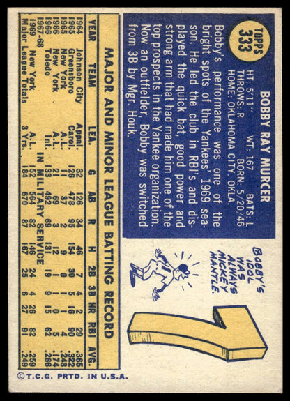 1970 Topps #333 Bobby Murcer New York Yankees EX Centered