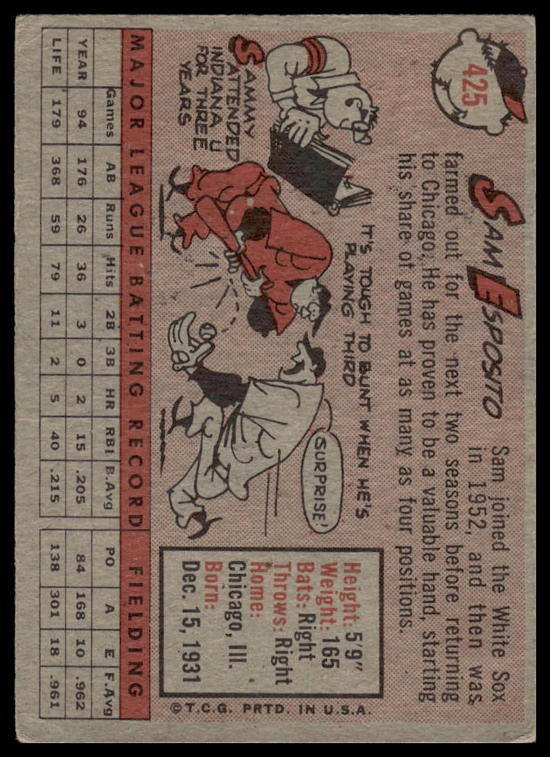 1958 Topps #425 Sam Esposito Chicago White Sox Good