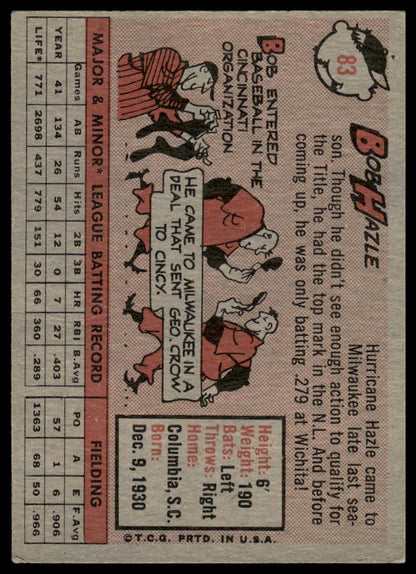 1958 Topps #83 Bob Hazle Milwaukee Braves Rookie Very Good