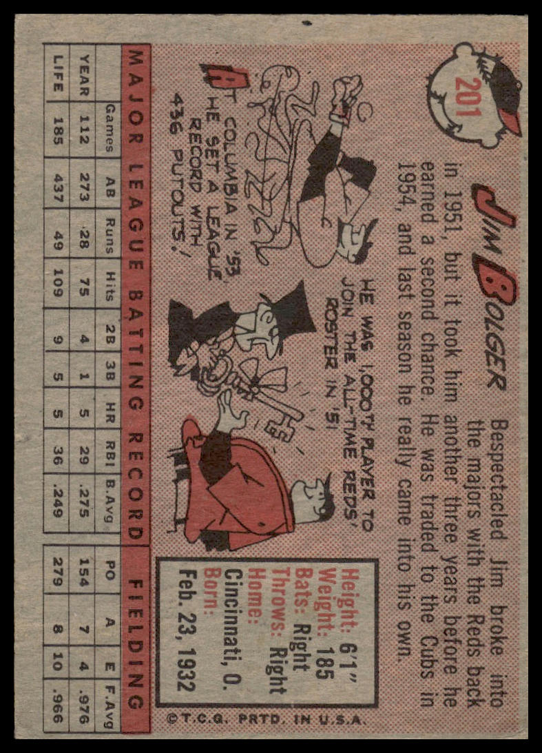 1958 Topps #201 Jim Bolger Chicago Cubs Very Good