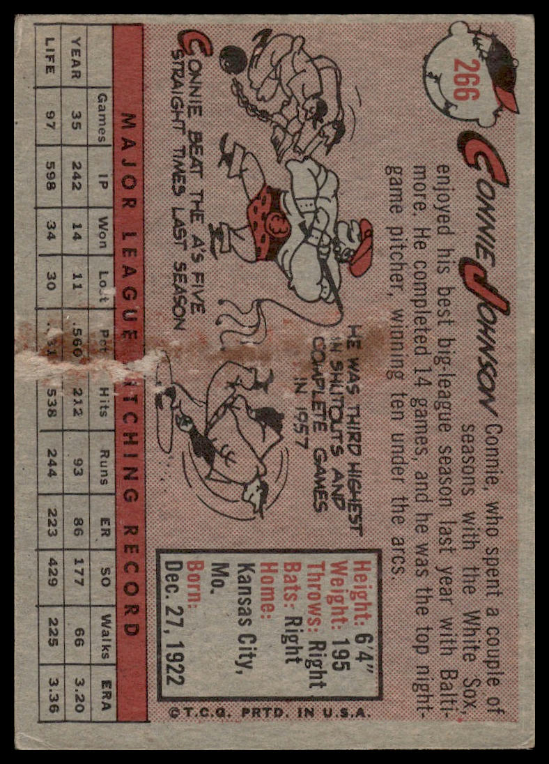 1958 Topps #266 Connie Johnson Baltimore Orioles Poor