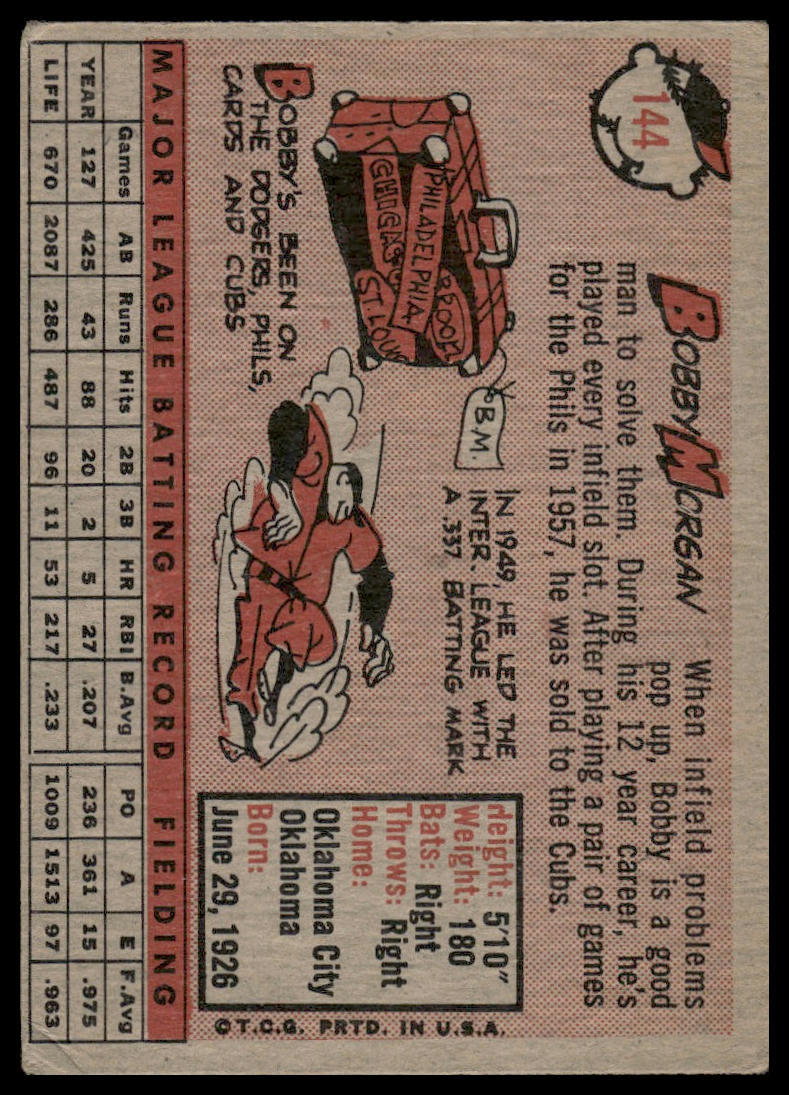 1958 Topps #144 Bobby Morgan Chicago Cubs Very Good