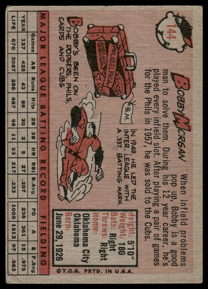 1958 Topps #144 Bobby Morgan Chicago Cubs Very Good