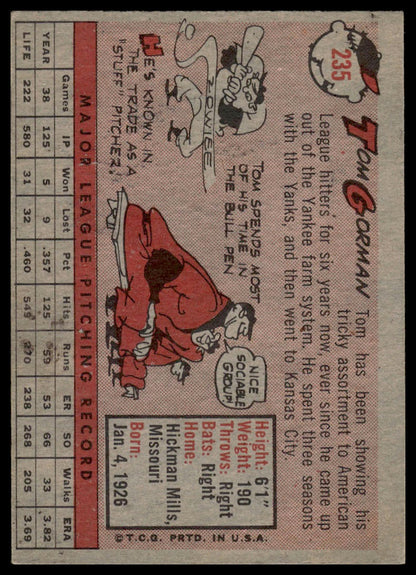 1958 Topps #235 Tom Gorman Kansas City Athletics Very Good