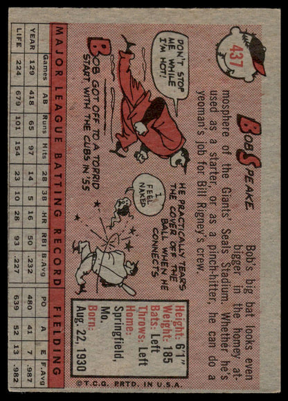 1958 Topps #437 Bob Speake San Francisco Giants Very Good