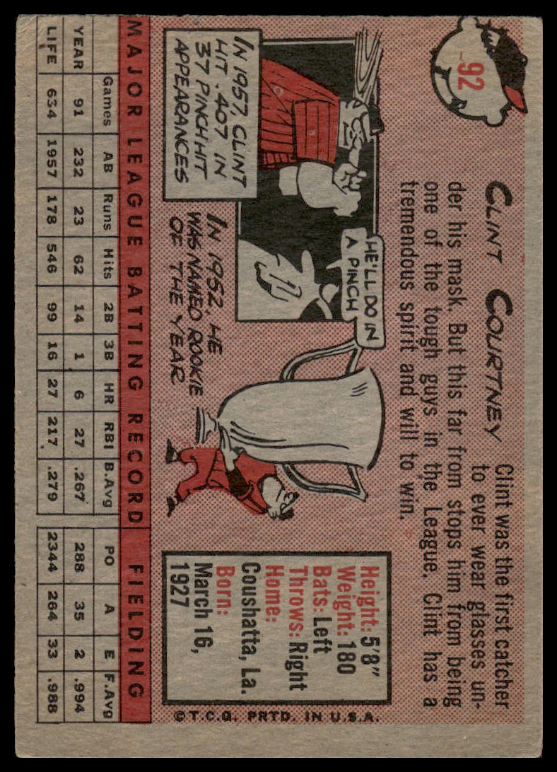 1958 Topps #92 Clint Courtney Washington Senators Very Good