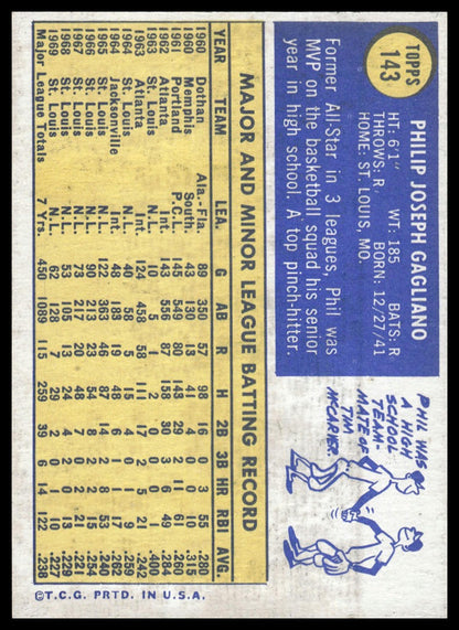 1970 Topps #143 Phil Gagliano St. Louis Cardinals Excellent