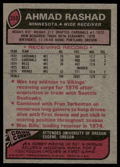 1977 Topps #359 Ahmad Rashad Minnesota Vikings VG-EX