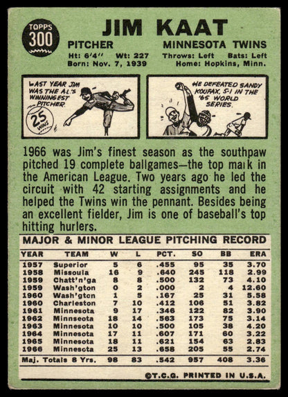 1967 Topps #300 Jim Kaat Minnesota Twins VG-EX