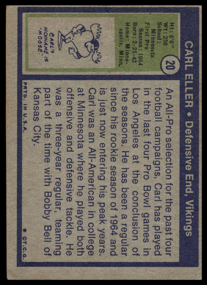 1972 Topps #20 Carl Eller Minnesota Vikings Very Good