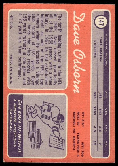 1970 Topps #147 Dave Osborn Minnesota Vikings Very Good