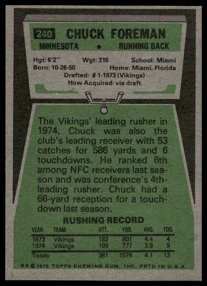 1975 Topps #240 Chuck Foreman Minnesota Vikings Excellent