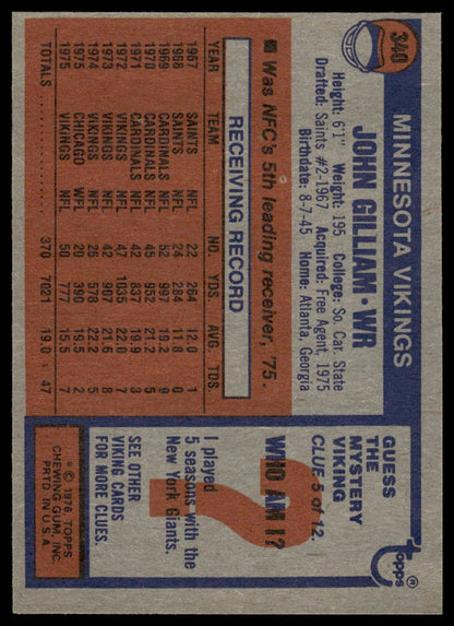 1976 Topps #340 John Gilliam Minnesota Vikings Excellent