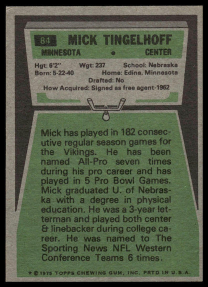 1975 Topps #84 Mick Tingelhoff Minnesota Vikings Excellent