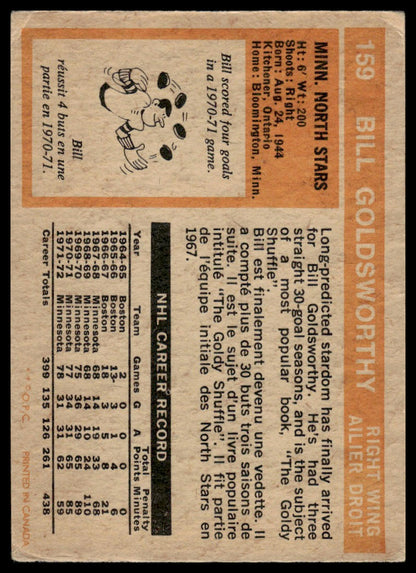 1972-73 O-Pee-Chee #159 Bill Goldsworthy Minnesota North Stars VG-EX