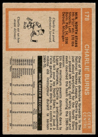 1972-73 O-Pee-Chee #178 Charlie Burns Minnesota North Stars VG-EX