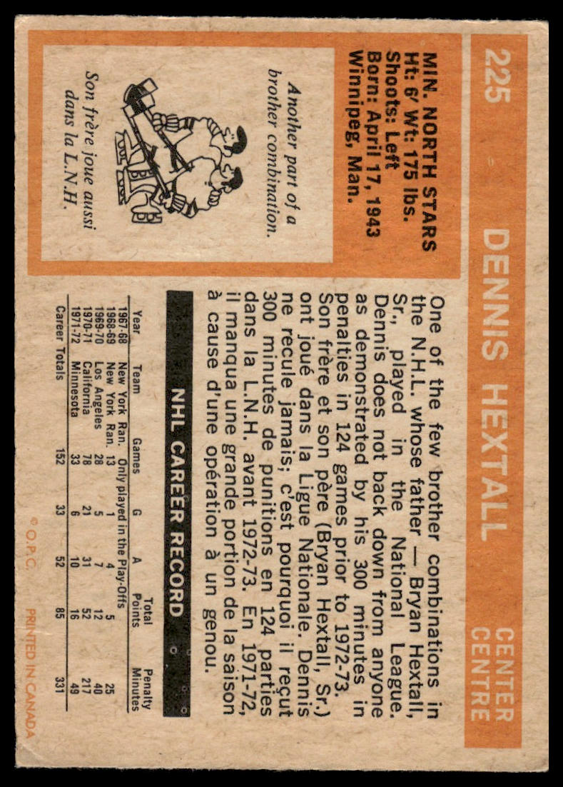 1972-73 O-Pee-Chee #225 Dennis Hextall Minnesota North Stars VG-EX