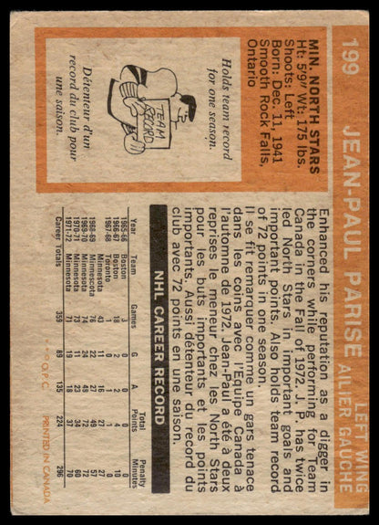 1972-73 O-Pee-Chee #199 Jean-Paul Parise Minnesota North Stars VG